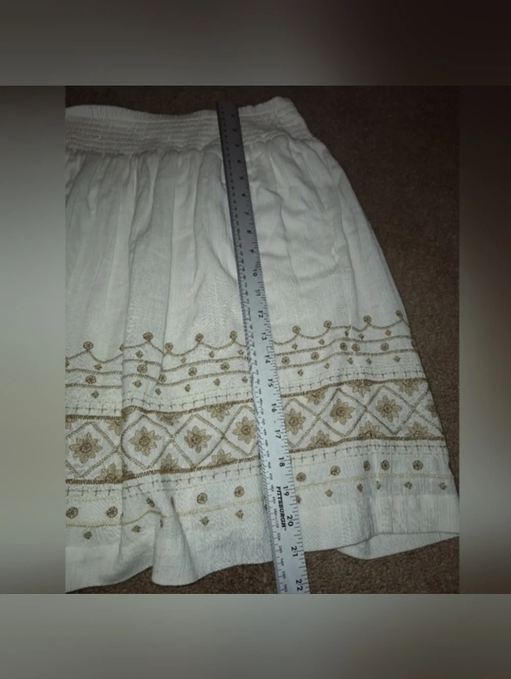 J. Jill White A-Line Skirt with Gold Embroidered Trim / Medium